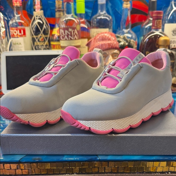 Prada Sneakers – Gray & Pink | Sporty Luxe Style size 37.5 - Picture 3 of 7